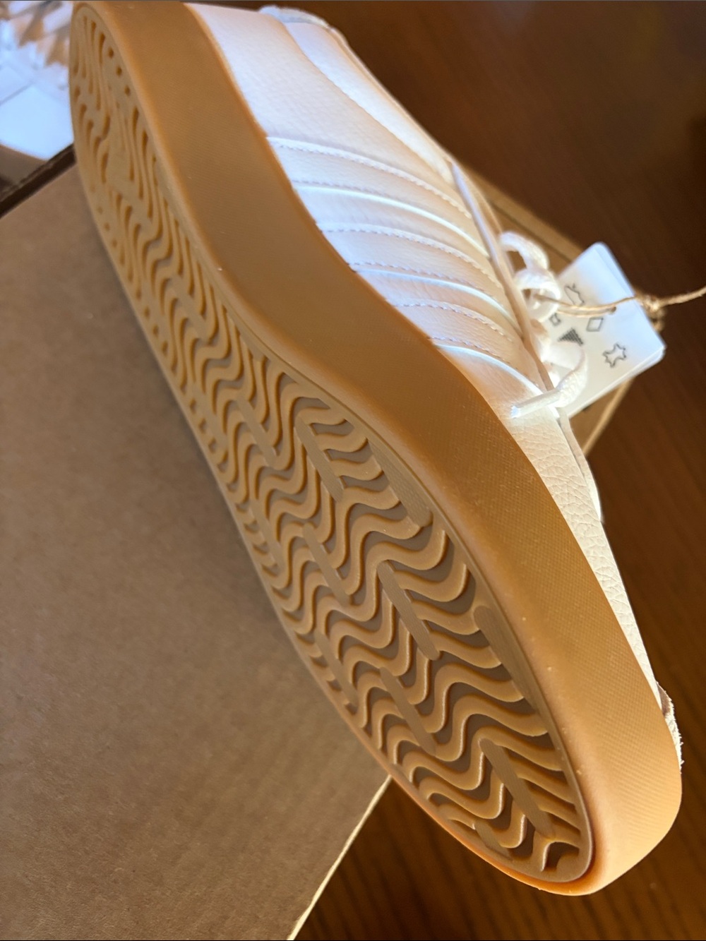 adidas White Sneakers with Gum Sole and Light Gray Suede - Picture 5 of 8